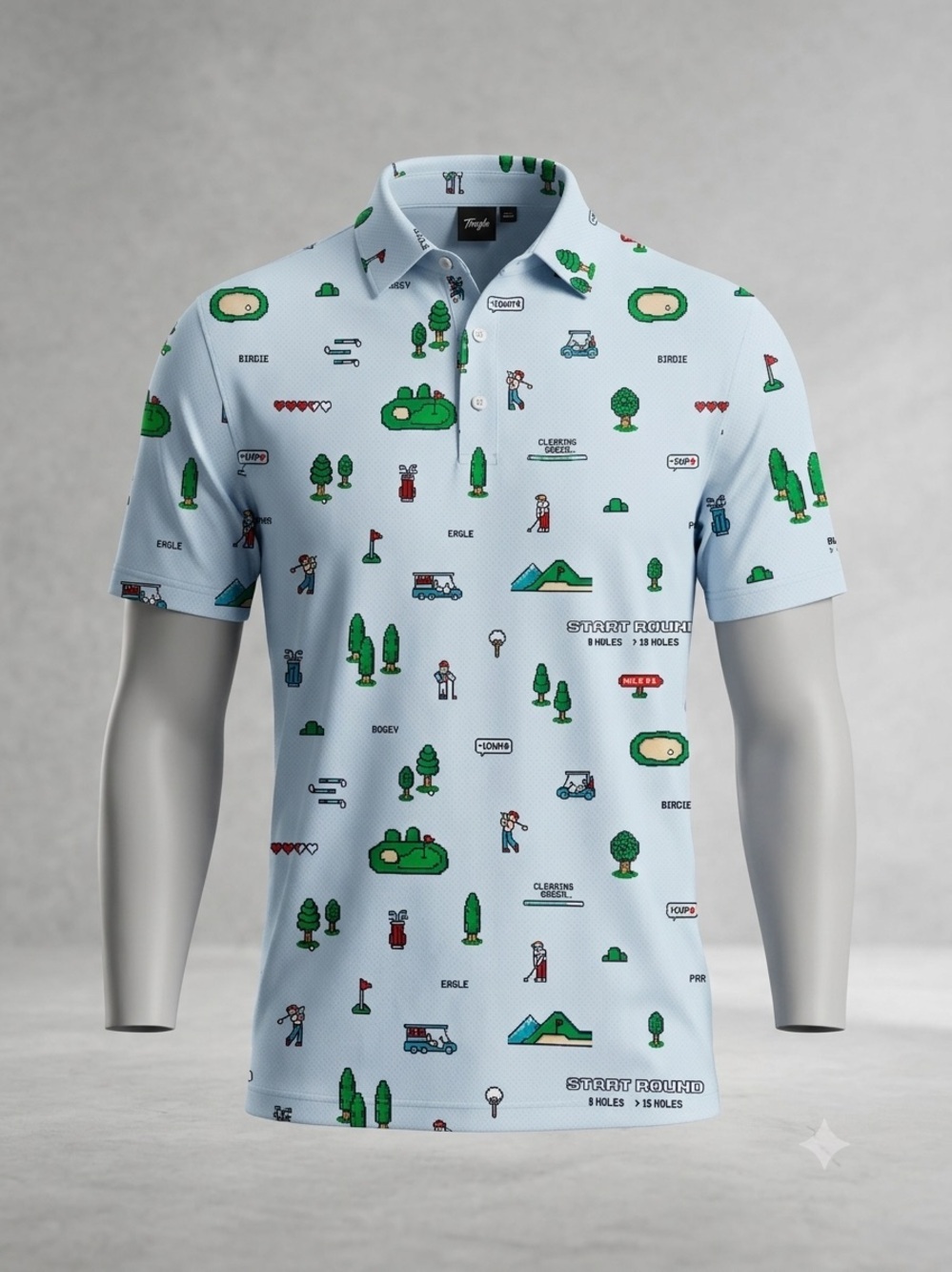 Taylor Kids Light Blue Polo with Green Golf Motif